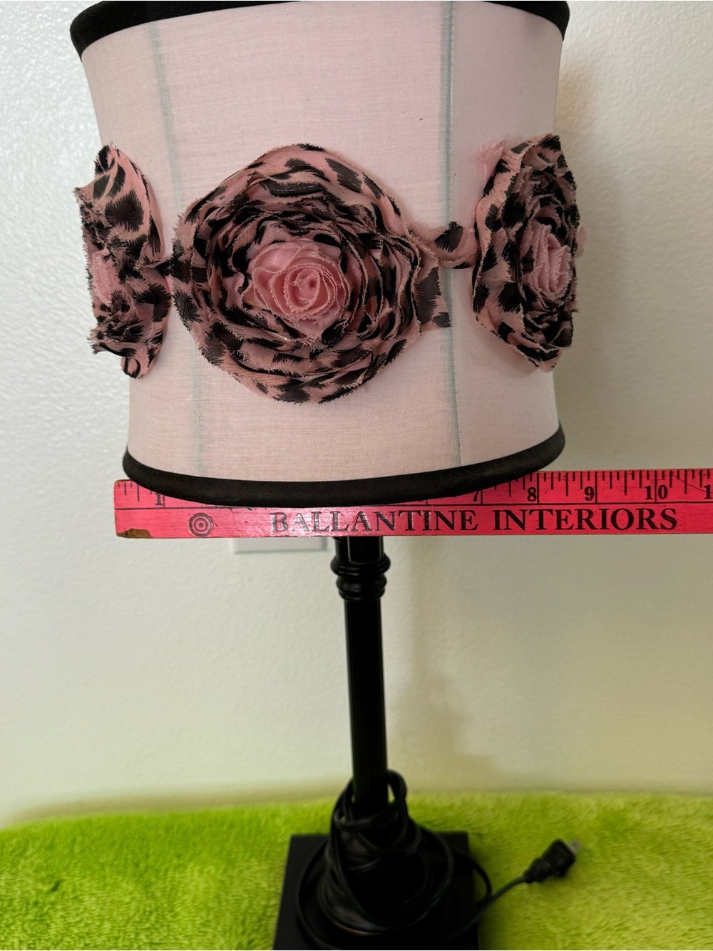 Table Lamp with Pink Lampshade and Decorative Fabric Flowers - Picture 9 of 13